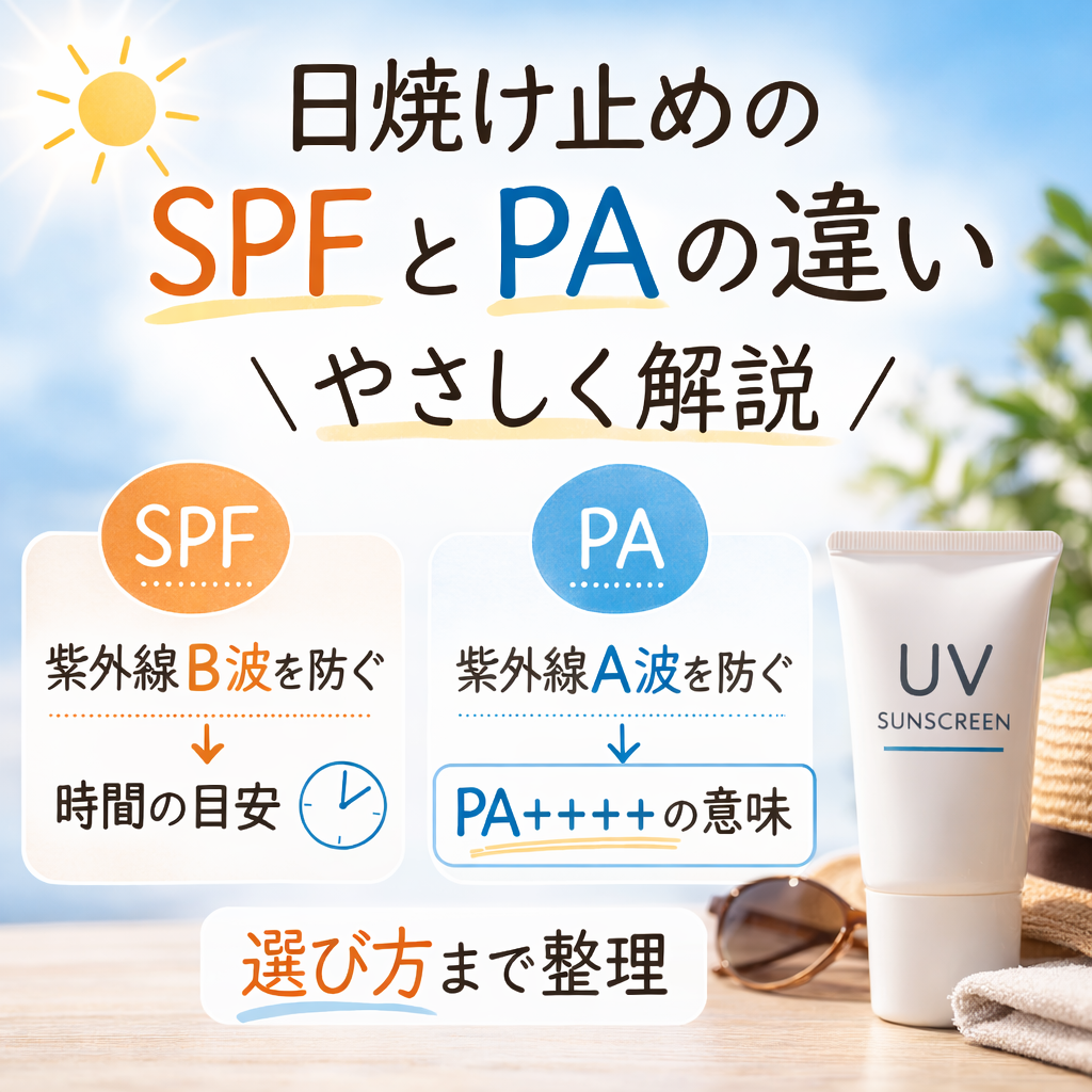 日焼け止めのSPFとPAの違いをやさしく解説｜PA++++の意味・時間の目安・選び方まで整理