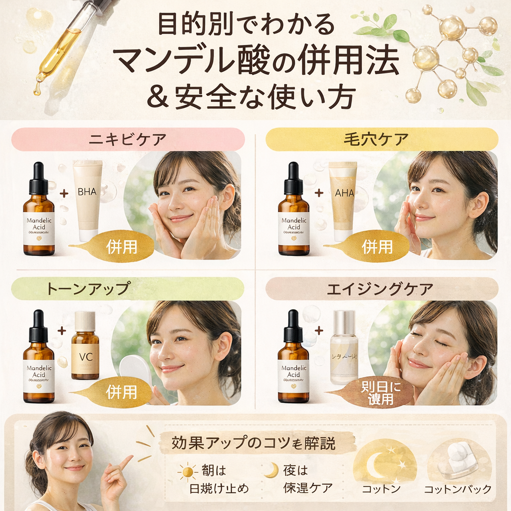 目的別でわかるマンデル酸の併用法と安全な使い方、効果アップのコツも解説
