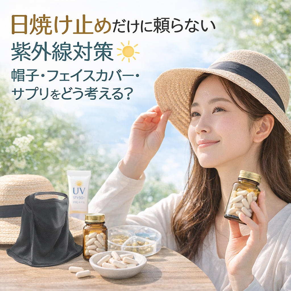 日焼け止めだけに頼らない紫外線対策｜帽子・フェイスカバー・サプリをどう考える？